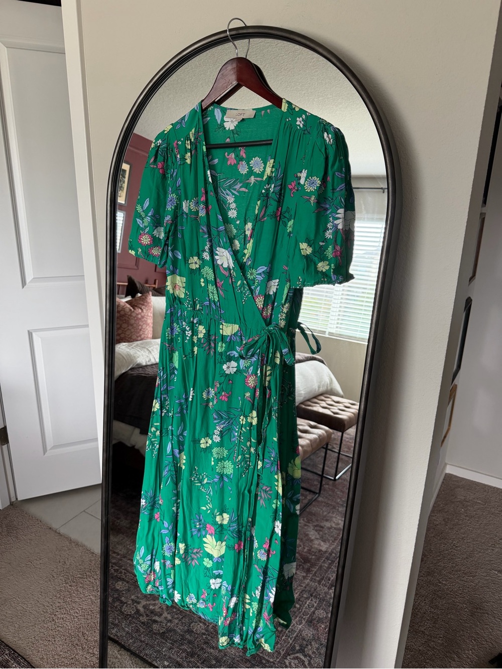 LOFT Floral Pleated Sleeve Wrap Dress